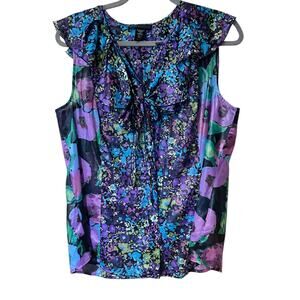 Apostrophe Woman Blouse XL Floral Ruffle Sheer Button Down Boho Fairy Coquette